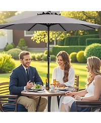 Outdoor Heavy Duty Market Umbrella with Crank Handle and 8 Sturdy Ribs-Gray