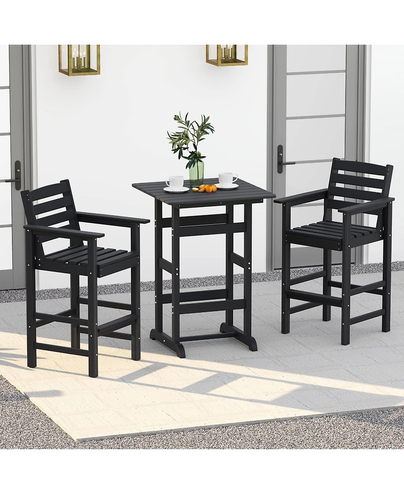 30 Inch Square Bar Table Dining Table with Slatted Tabletop for Poolside