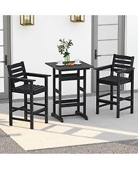 30 Inch Square Bar Table Dining Table with Slatted Tabletop for Poolside