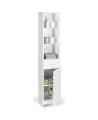Bathroom Tall Freestanding Storage Cabinet with Open Shelves and Drawer