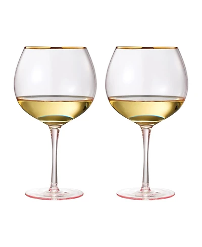 The Wine Savant Gold Rim Vintage Stemmed Wine Glasses, Set of 2
