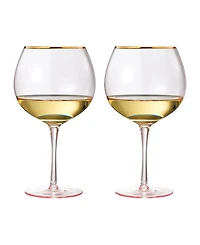 The Wine Savant Gold Rim Vintage Stemmed Wine Glasses, Set of 2