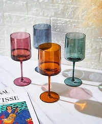 The Wine Savant Khen Pastel Muted Square Wine Glasses, Set of 4