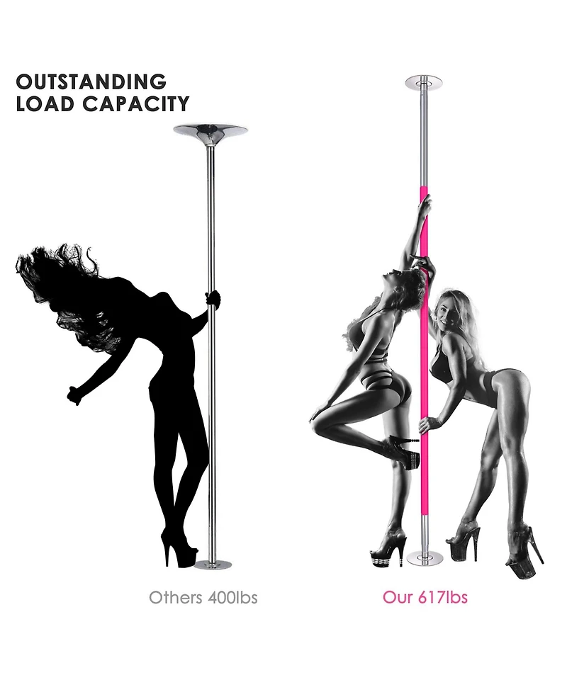 Yescom 10.9 Ft Static Spinning Dancing Pole Kit 45mm Silicone Party Club Exercise Pink