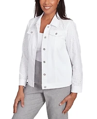 Alfred Dunner Petite Eyelet Button-Front Denim Jacket