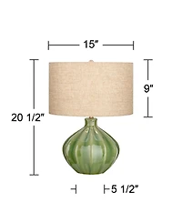 360 Lighting Gordy Modern Accent Table Lamps 20 1/2" High Set of 2 Ribbed Green Ceramic Oatmeal Fabric Drum Shade for Bedroom Living Room Nightst