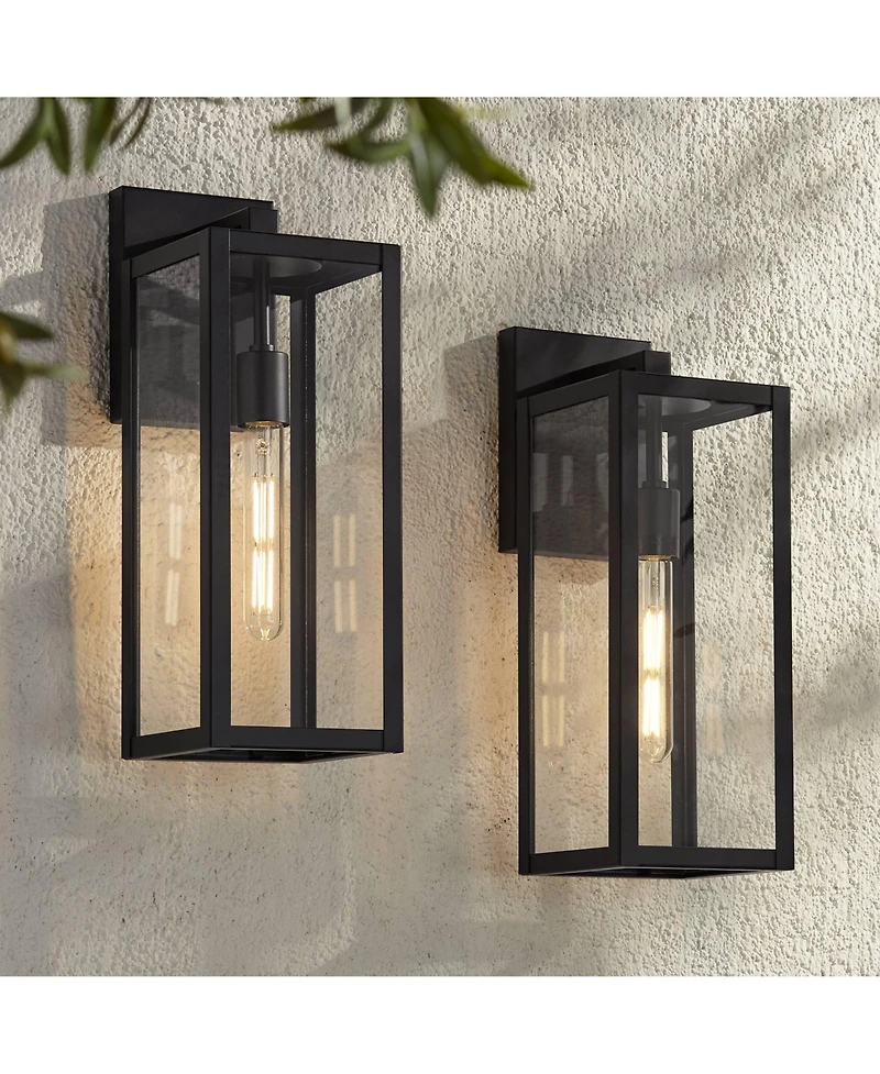 John Timberland Titan Modern Outdoor Wall Light Fixtures Set of 2 Mystic Black Rectangular Frame 17" Clear Glass for Post Exterior Barn