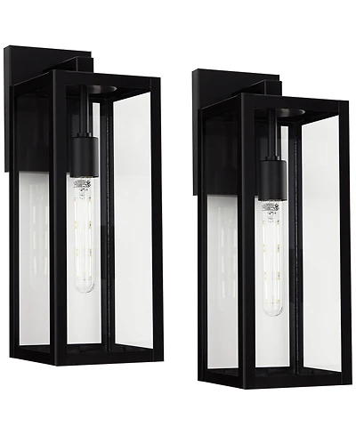 John Timberland Titan Modern Outdoor Wall Light Fixtures Set of 2 Mystic Black Rectangular Frame 17" Clear Glass for Post Exterior Barn