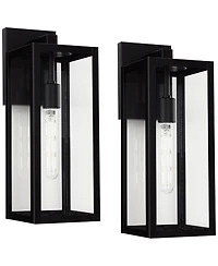 John Timberland Titan Modern Outdoor Wall Light Fixtures Set of 2 Mystic Black Rectangular Frame 17" Clear Glass for Post Exterior Barn