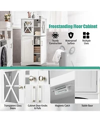 4 Doors Freeestanding Bathroom Floor Cabinet with Adjustable Shelves