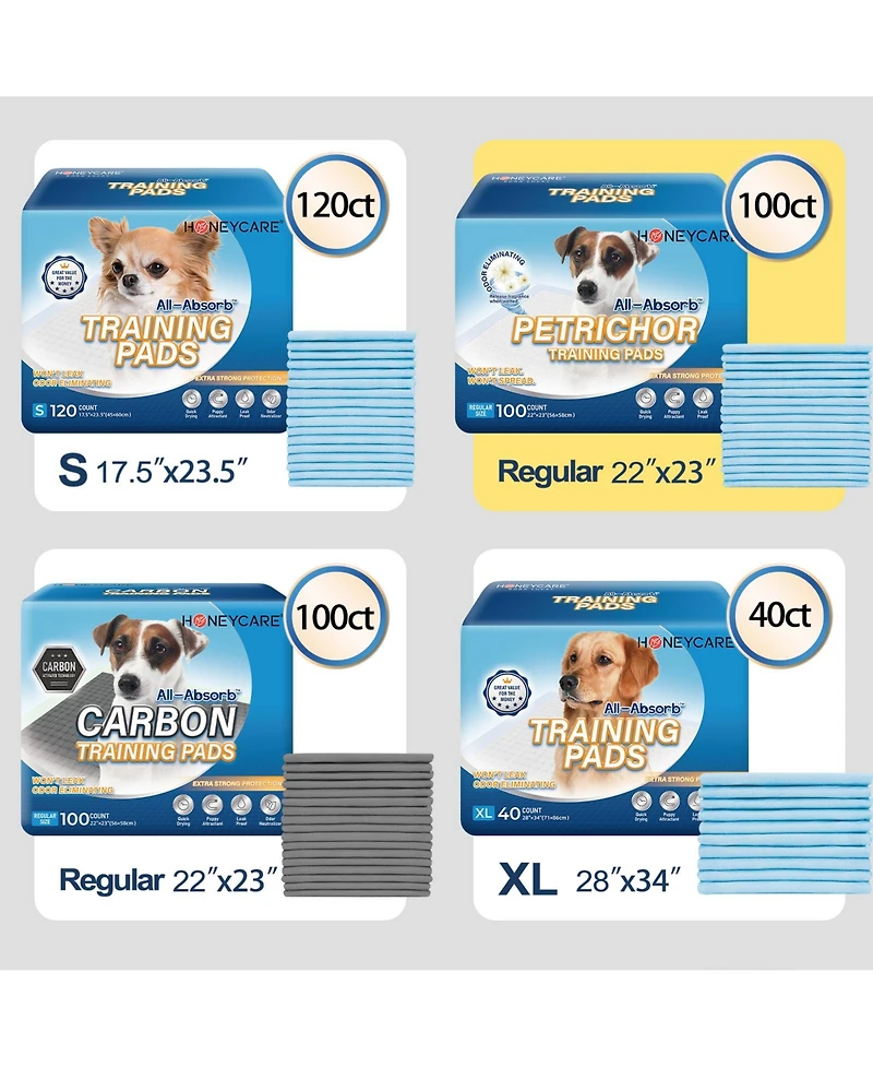 HoneyCare All-Absorb, X-Large Dog and Puppy Training Pads, Ultra Absorbent and Odor Eliminating, Leak-Proof 5-Layer Potty Training Pads with Quick-Dry