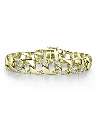 Men's Sterling Silver Iced Out Cubic Zirconia Miami Cuban Chain Bracelet