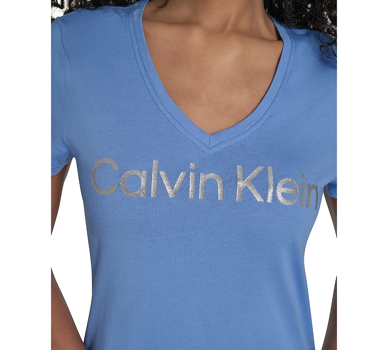 Calvin Klein Performance Women's Glitter Logo V-Neck T-Shirt