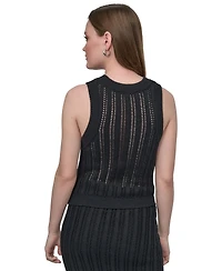 Dkny Jeans Women's Crewneck Pointelle-Stitch Tank Sleeveless Sweater