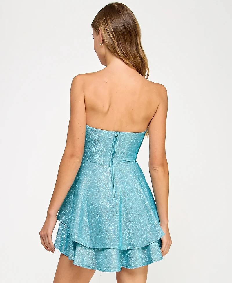 B Darlin Juniors' Strapless Tiered Shimmer Dress