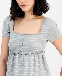 Hippie Rose Juniors' Square-Neck Short-Sleeve Babydoll Top