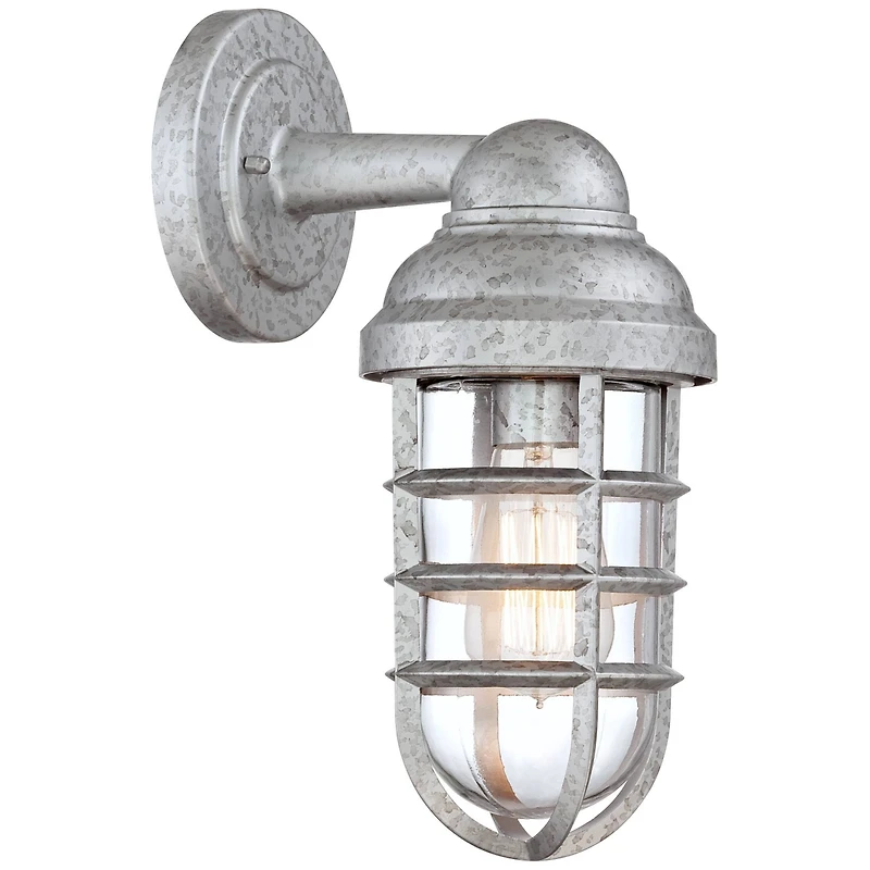 John Timberland Marlowe Industrial Outdoor Wall Lights Set of 2 Galvanized Steel Cage Frame 13 1/4" Clear Glass for Post Exterior Barn Deck House
