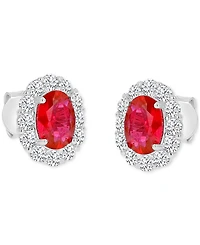Cubic Zirconia Green Stone Oval Halo Stud Earrings Sterling Silver