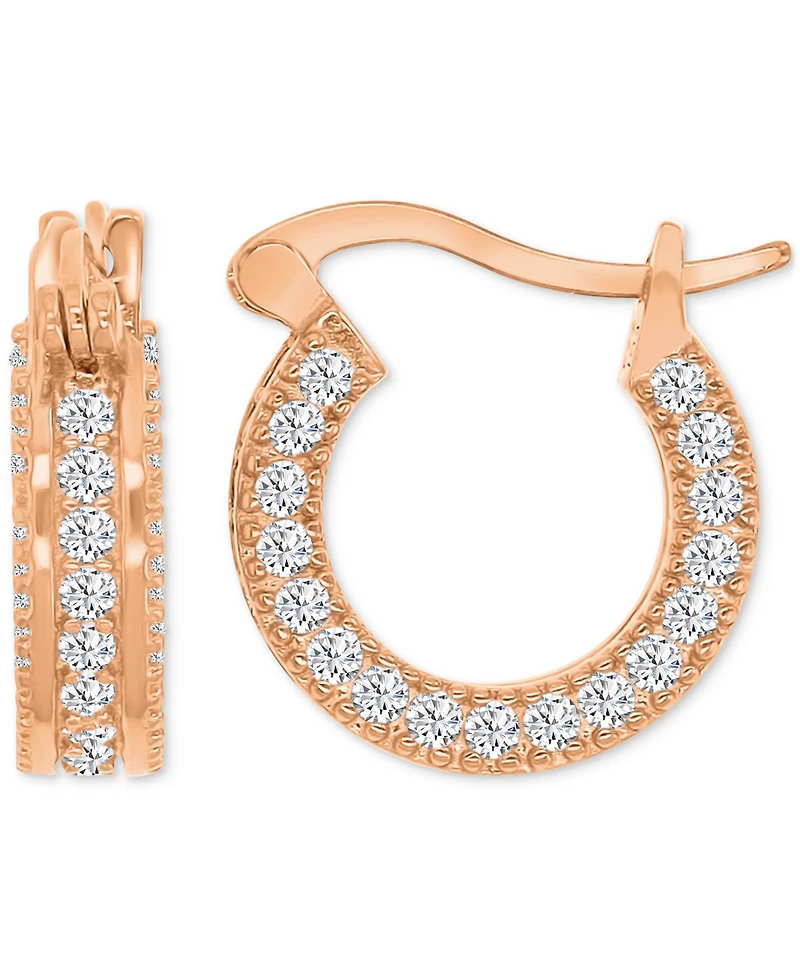 Cubic Zirconia Huggie Hoop Earrings Sterling Silver