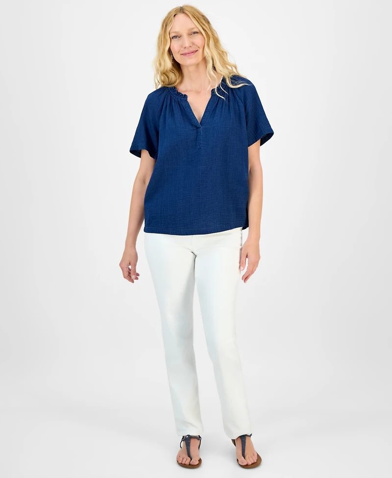 Style & Co Petite Ruffle-Trim Cotton Top, Exclusively at Macy's