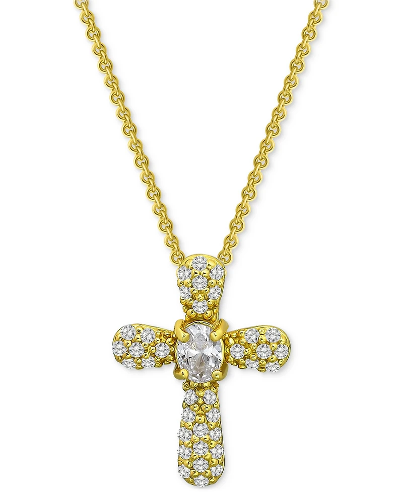 Giani Bernini Cubic Zirconia Cross Pendant Necklace (1/2 c.t. t.w.) 18k Gold Over Sterling Silver, 16" + 2" extender, Exclusively at Macy's