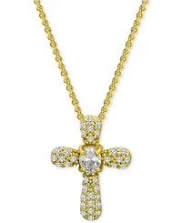 Giani Bernini Cubic Zirconia Cross Pendant Necklace (1/2 c.t. t.w.) 18k Gold Over Sterling Silver, 16" + 2" extender, Exclusively at Macy's
