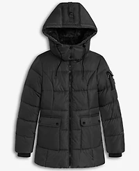 Steve Madden Women's Faux-Fur-Trim Hooded Utility-Pocket Puffer Coat