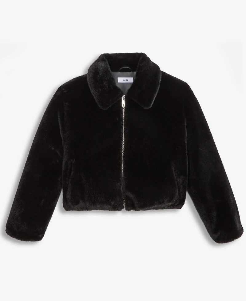 CeCe Petite Zip-Front Faux-Fur Bomber Jacket