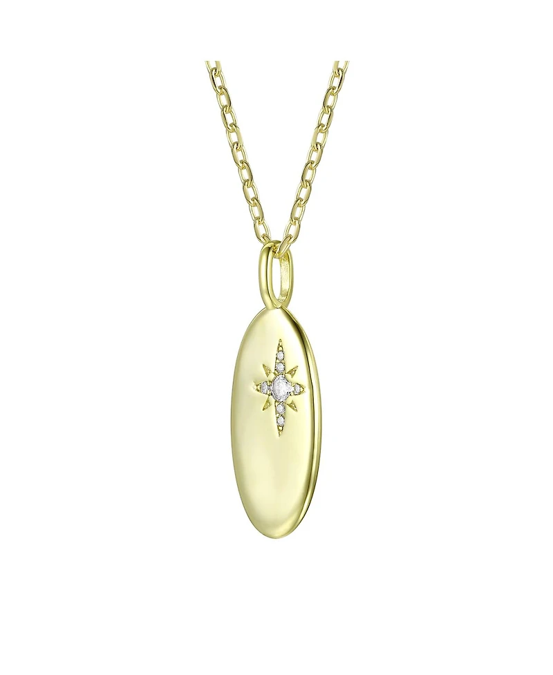 14K Gold Plated with Star Cubic Zirconia Oval Shaped Pendant Necklace