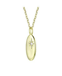 14K Gold Plated with Star Cubic Zirconia Oval Shaped Pendant Necklace