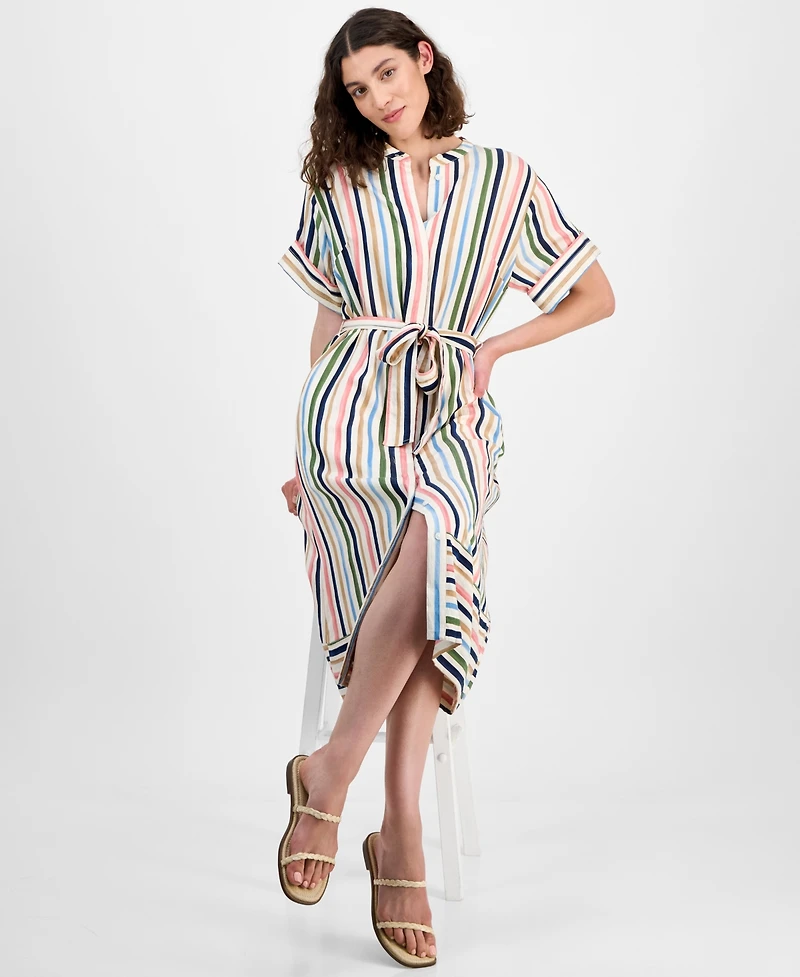Nautica Jeans Women's Striped Belted Midi Dress