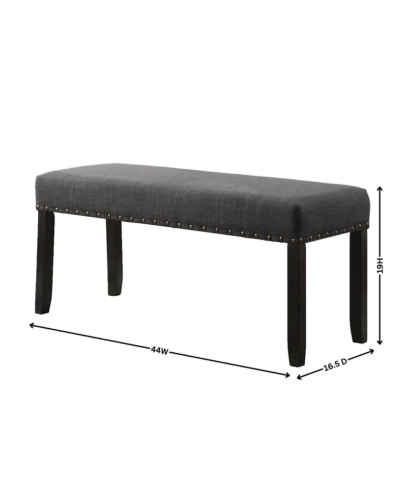 Streamdale Fabric Dining Bench with Nailhead Trim, Grey