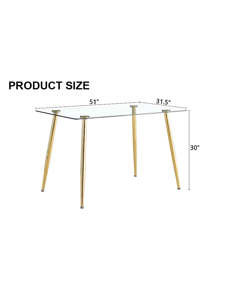 Modern Glass Dining Table, Golden Legs, 51" Kitchen/Living Room