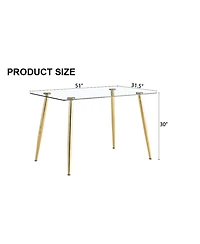 Modern Glass Dining Table, Golden Legs, 51" Kitchen/Living Room