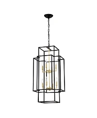 Streamdale 8-Light Pendant Chandelier, Matte Black & Gold, Adjustable Height, Industrial Farmhouse, (Bulbs Not Included)