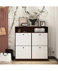 Streamdale Shoe Storage Cabinet 4 Flip Drawers, Wooden Handles, Freestanding, Anti-Tip Fitting