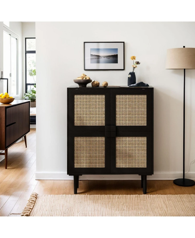 Streamdale 4-Door Rattan Mesh Cabinet for Entryway