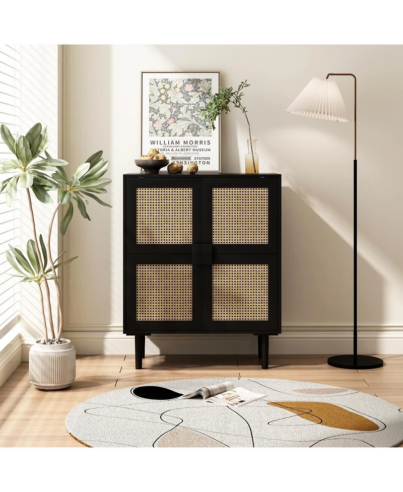 Streamdale 4-Door Rattan Mesh Cabinet for Entryway