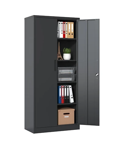 Streamdale 72" Black Metal Garage Storage Cabinet with 4 Shelves and Doors