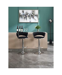 Black Velvet Bar Stools (Set of 2) - Chrome Base, Adjustable