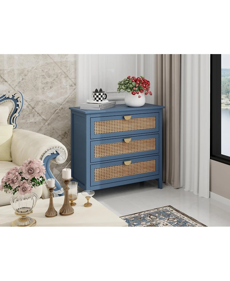 Streamdale 3 Drawer Cabinet,Natural rattan,American Furniture,Suitable for bedroom, living room, study