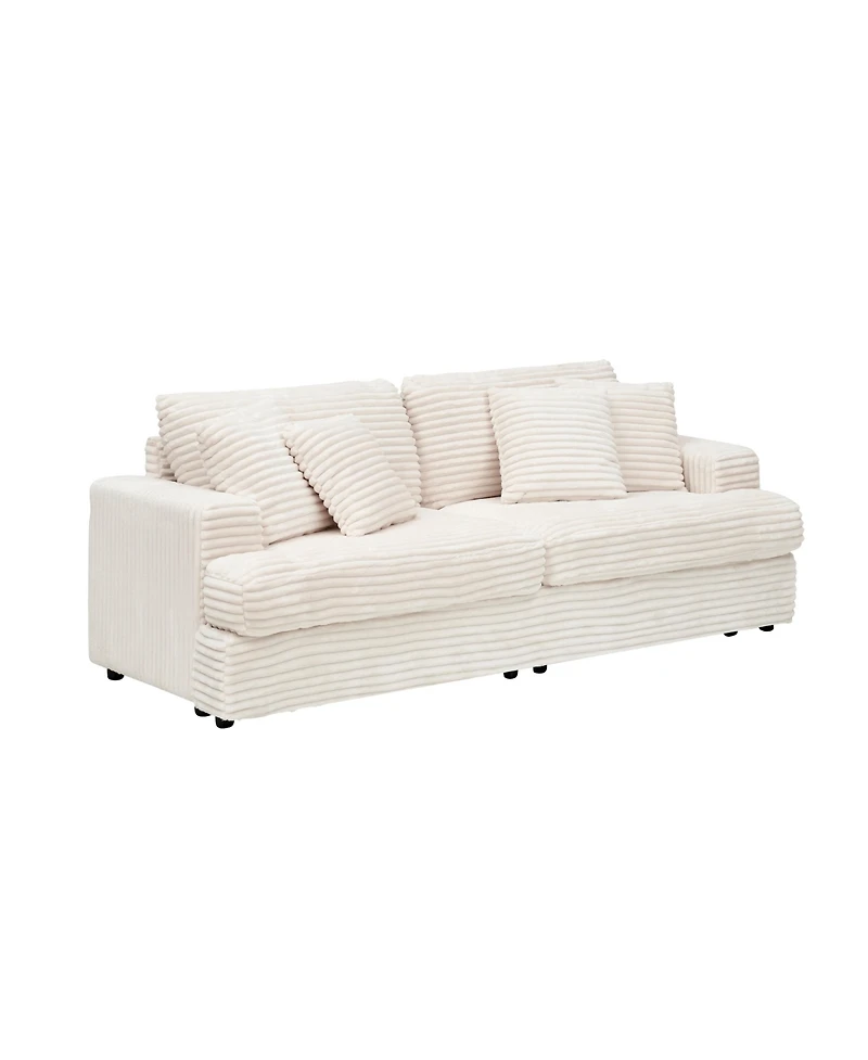 Streamdale 79" Corduroy Sofa with 4 Pillows, White