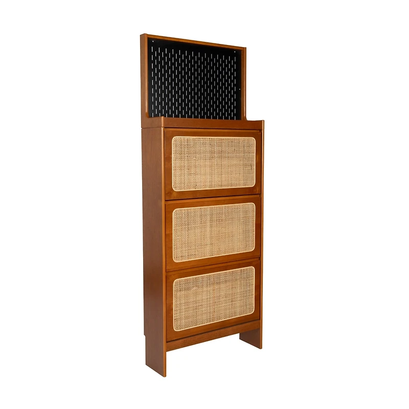 Streamdale Furniture Slim Rattan Shoe Cabinet with Flip-up Storage & Handy Top