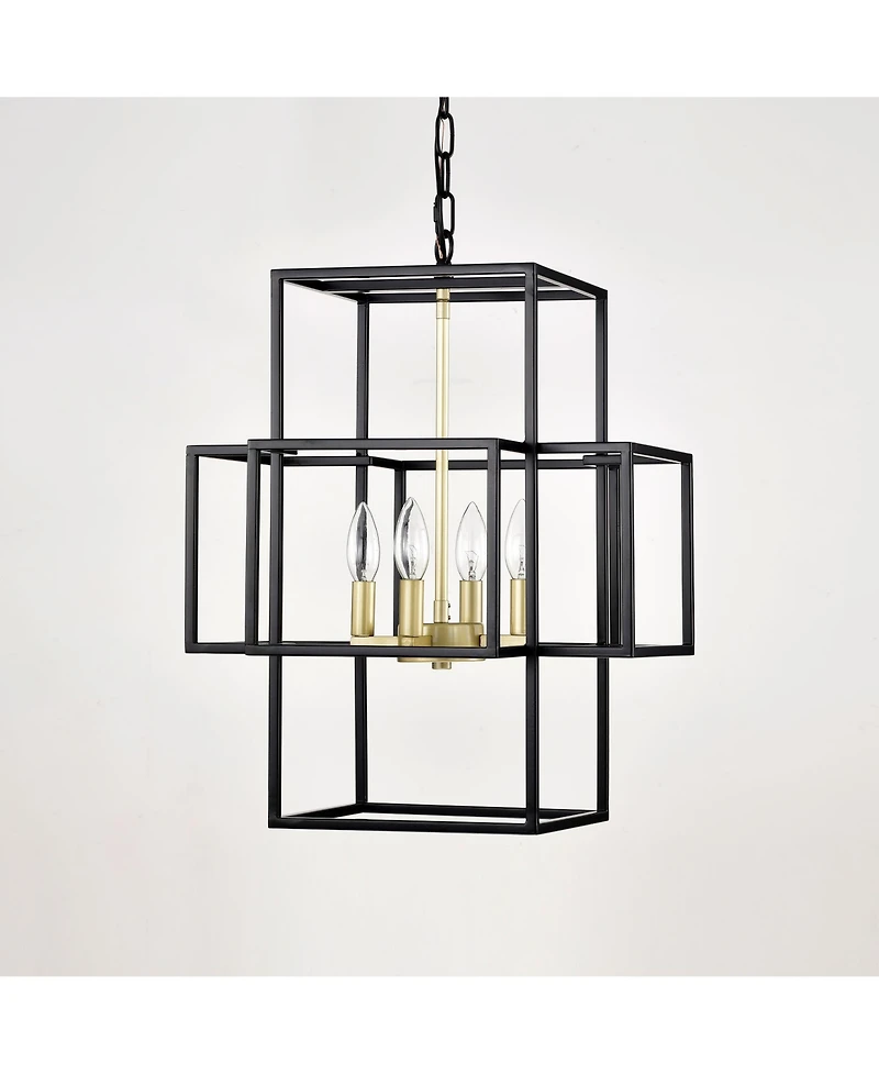 Streamdale 4-Light Tiered Pendant Farm-to-Table Elegance (Matte Black & Gold)