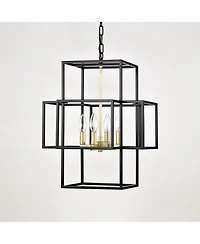 Streamdale 4-Light Tiered Pendant Farm-to-Table Elegance (Matte Black & Gold)