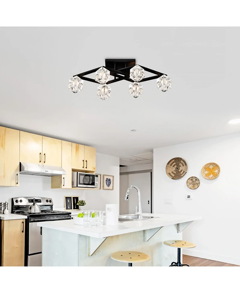 6-Light Crystal Ceiling Lamp for Dining Room, Modern Entryway Light