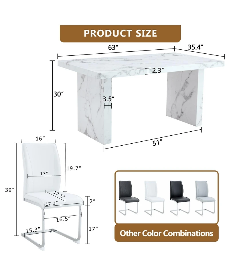 White Marble Dining Set: Table & 4 Pu Chairs