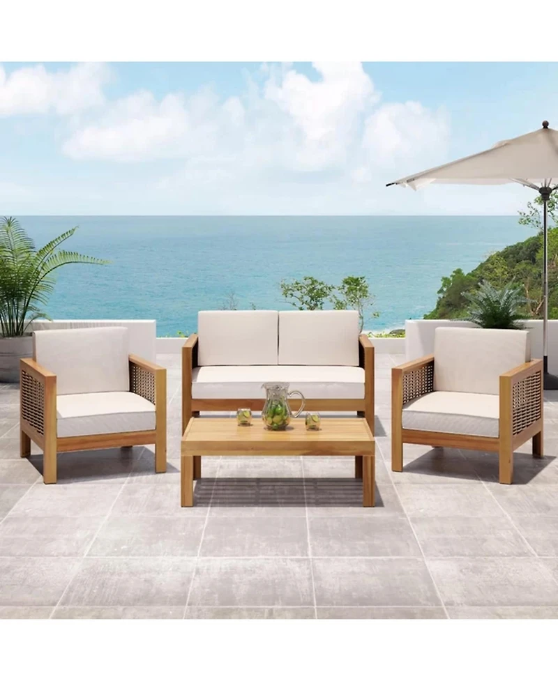 Streamdale Acacia Wood 4-Seater Chat Set, Teak Finish