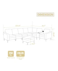 Corduroy Convertible Sectional Sofa with Ottoman, Gray