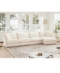Streamdale 4-Seater Chenille Sectional Sofa with Armrests, Pillows, and Cream Upholstery